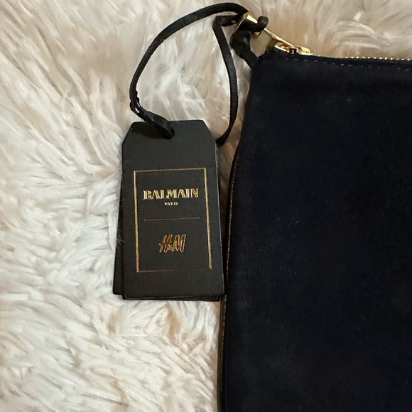 Balmain X H&M Navy Faux Suede Zip Pouch - Picture 3 of 9